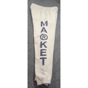 Market Mens Medium Cream Purple Graphic Logo Sweatpants Joggers French Terry